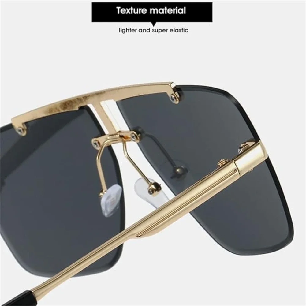 Oversized Rimless Sunglasses Gold Frame Dark‎ Lens Women Fashion Accessory UV400